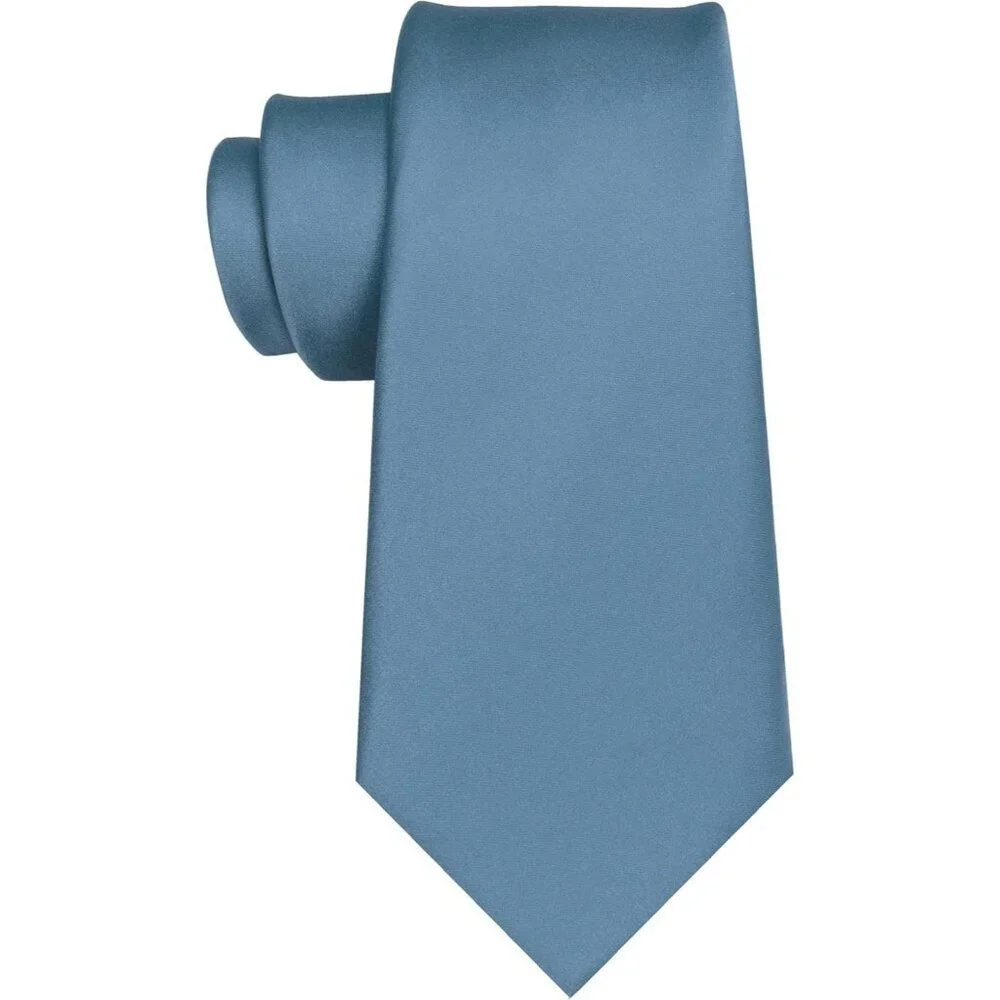 Men's Dusty Blue Solid Pure Color Imported Polyester Formal Neck Ties